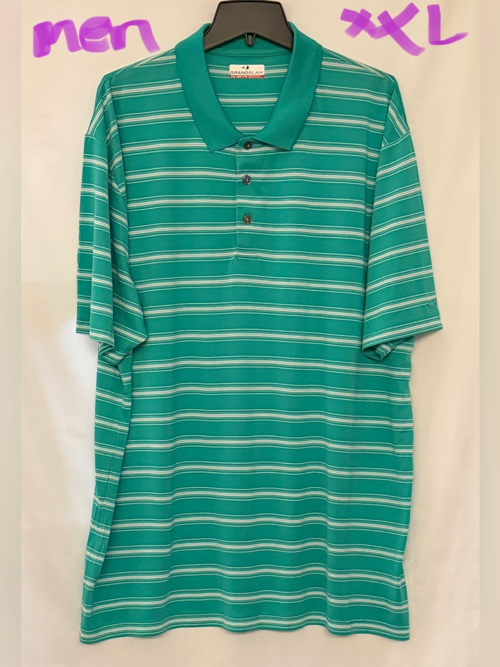 Grand Slam Teal and White Striped Polo